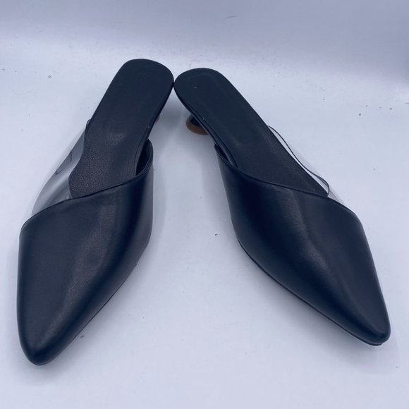 Black Clear PVC Pointy Toe Mules Slip On Sandals - Picture 3 of 9